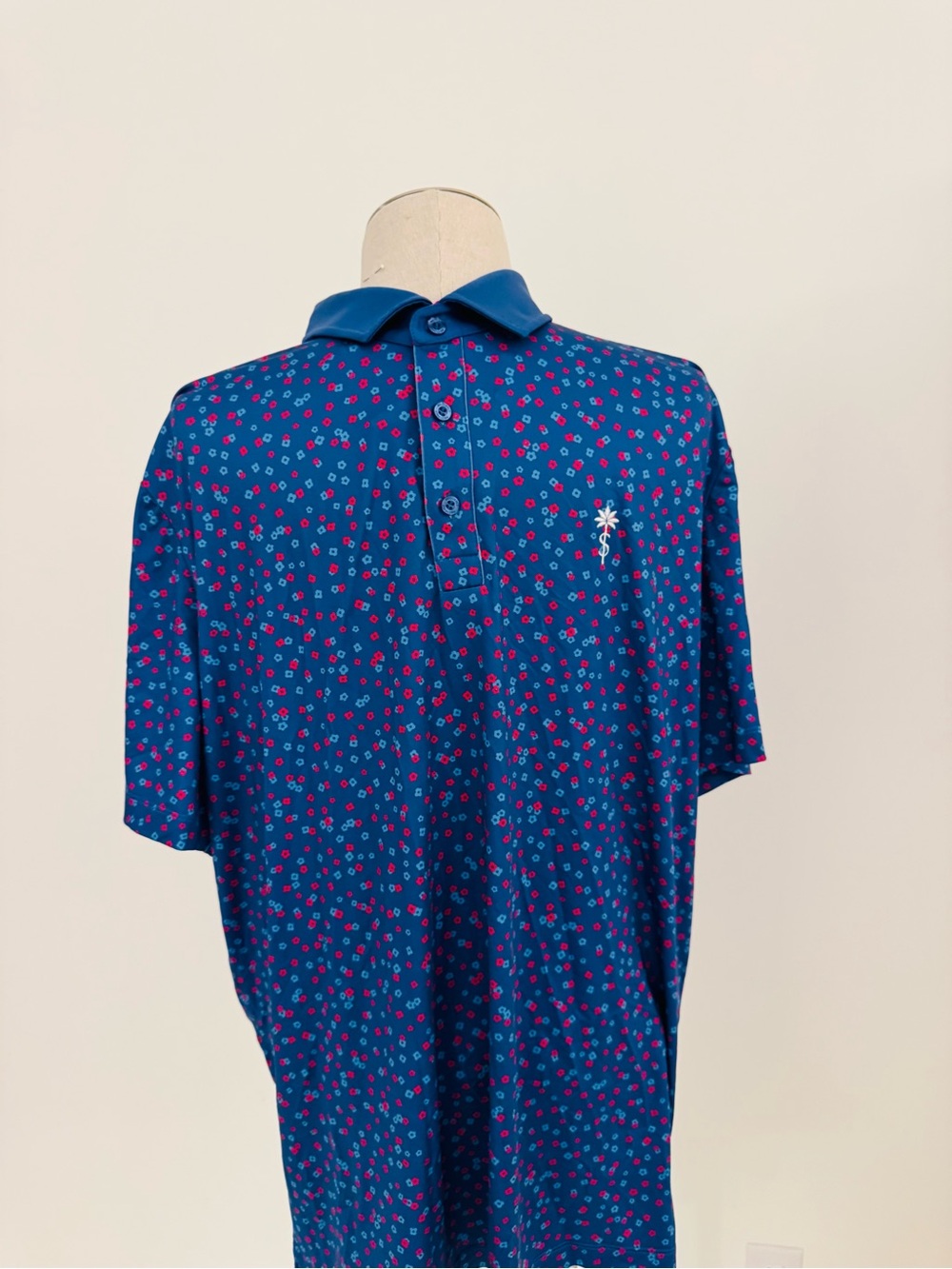 Men's Blue Micro-Print Polo golf Shirt with Contrast Collar